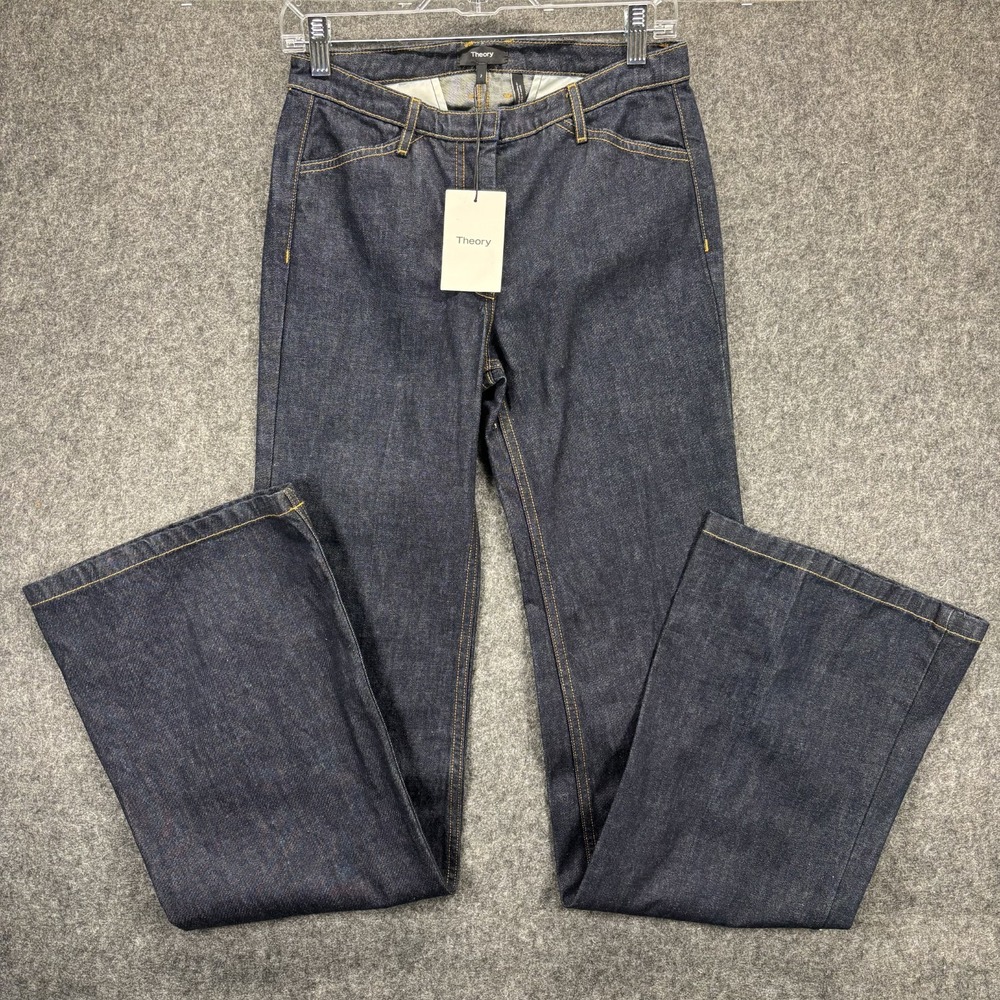 Theory Wide Leg Flare Jeans Women's 2 28 x 37 Dark Indigo Blue Cotton New